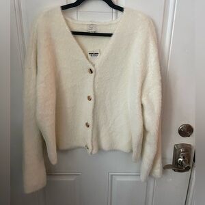 A New Day Cream Cozy Fuzzy Sweater Cardigan Size L